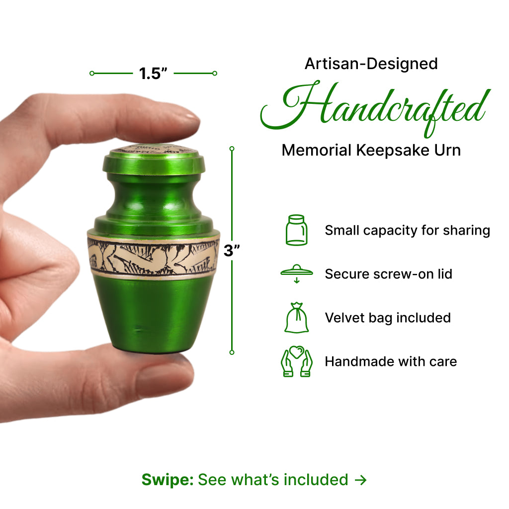 Green & Gold Engraved Grecian Cremation Urn