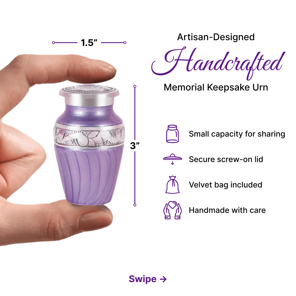 Purple Patch & Silver Engraved Cremation Urn