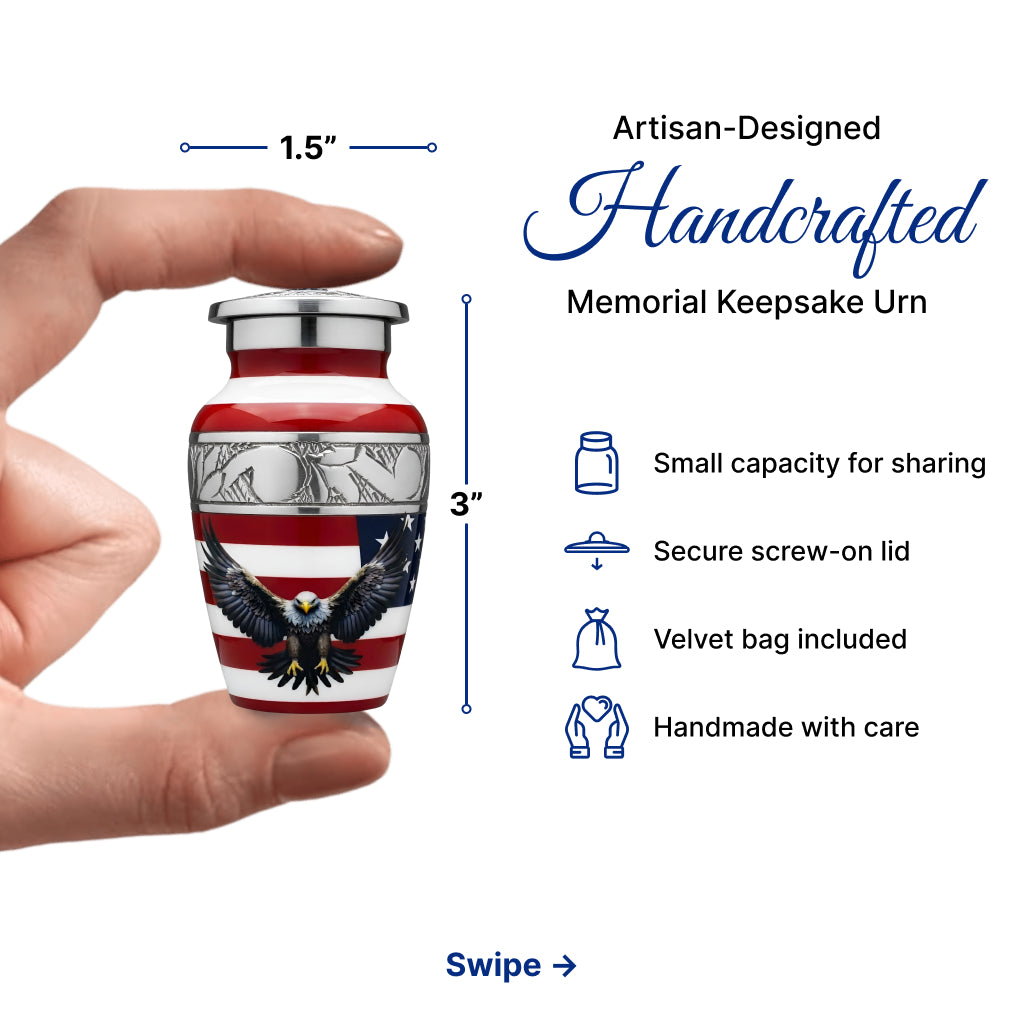 American Flag & Silver Engraved Cremation Urn