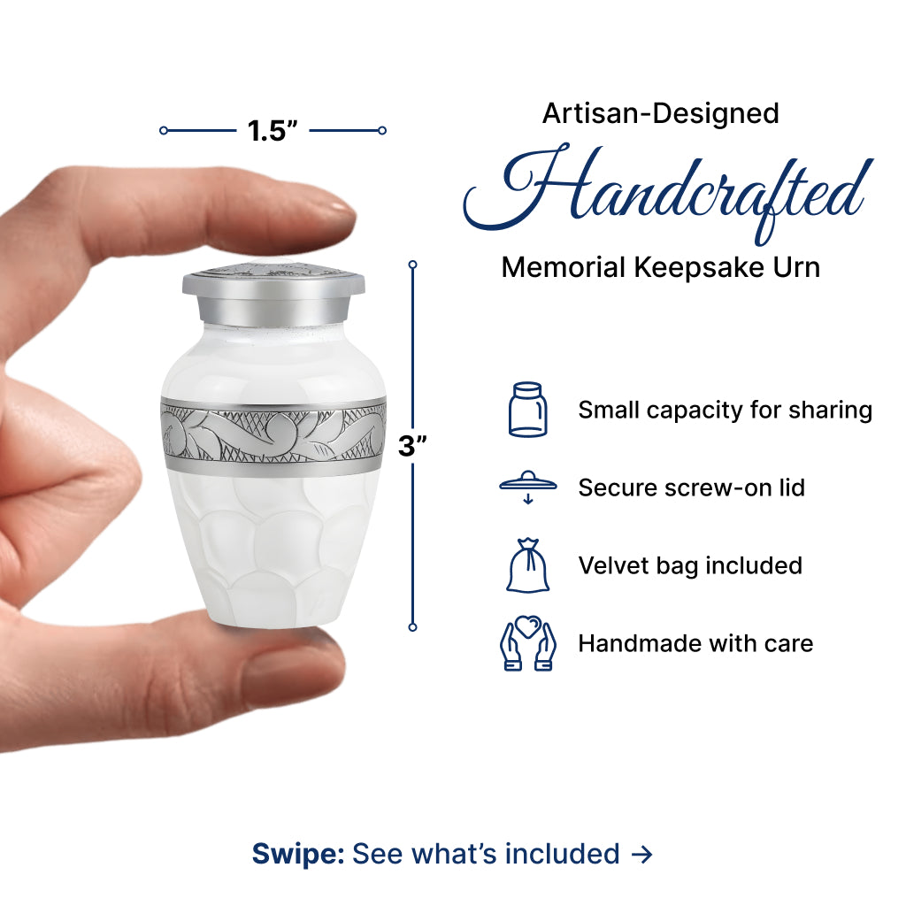 White Patch & Silver Hand-Engraved Cremation Urn