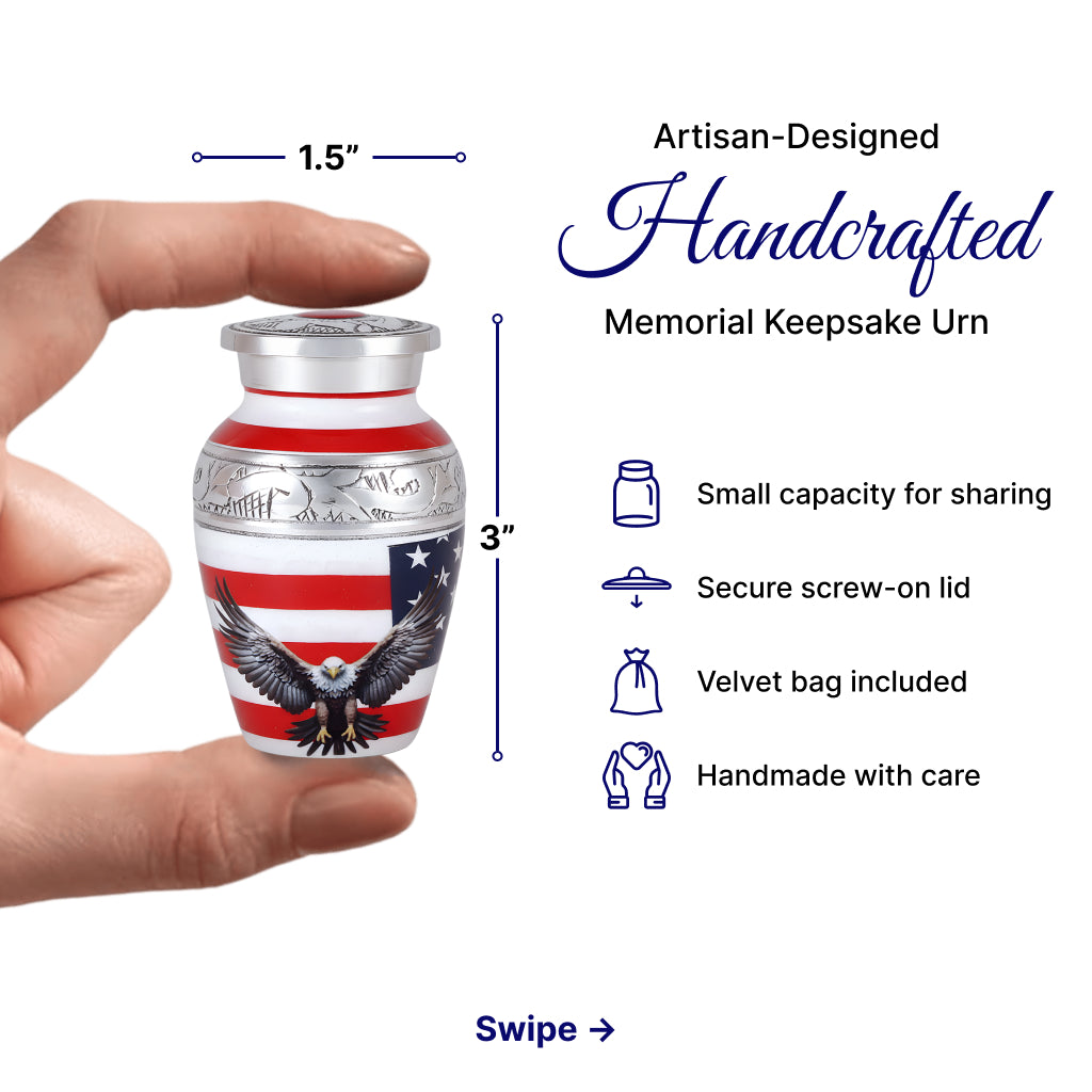 American Flag & Silver Engraved Cremation Urn
