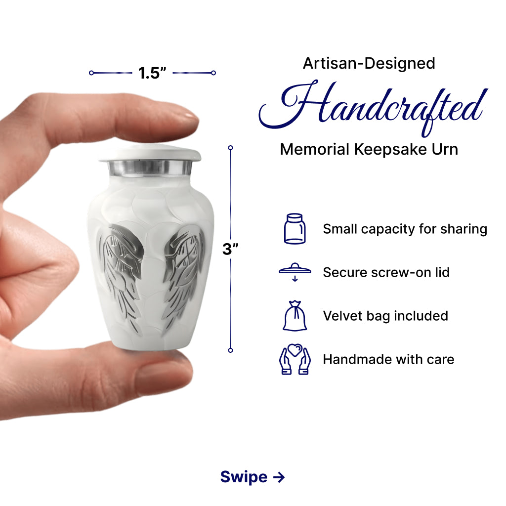 White Patch & Silver Hand-Engraved Cremation Urn