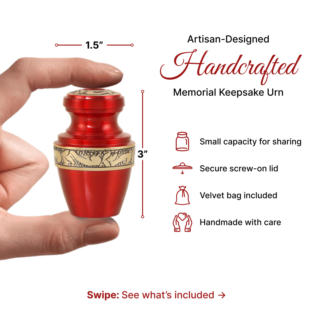 Red & Gold Engraved Grecian Cremation Urn