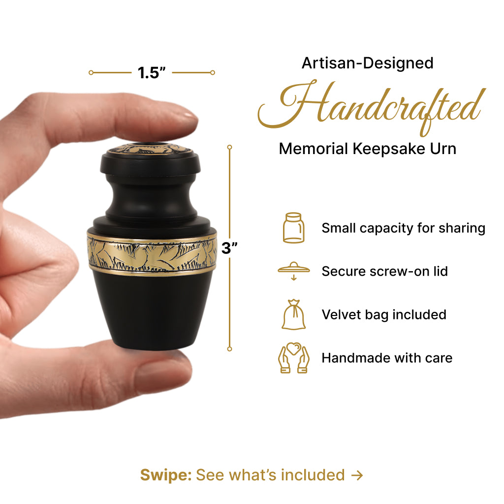 Black & Gold Engraved Grecian Cremation Urn