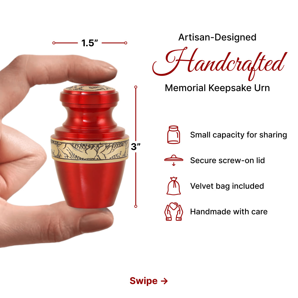 Red & Gold Engraved Grecian Cremation Urn