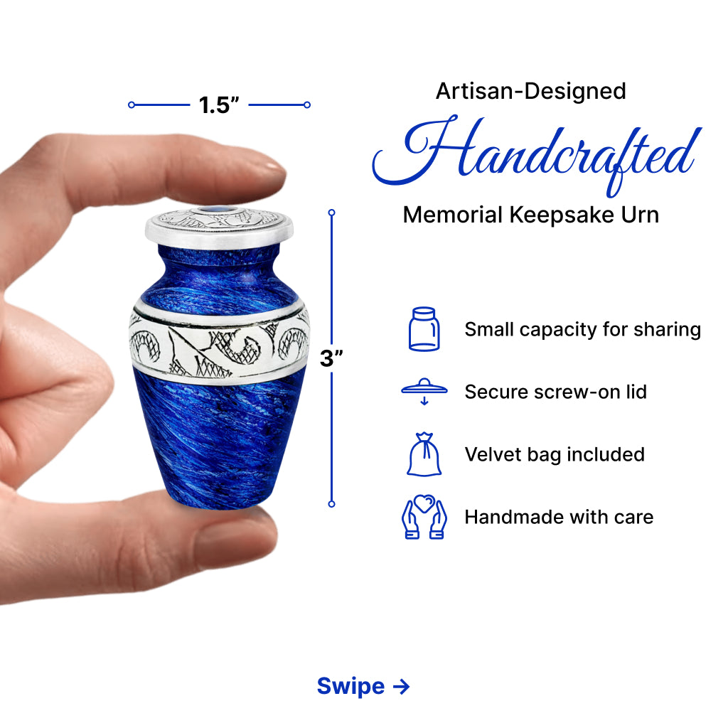 Eternal Blue & Silver Hand-Engraved Cremation Urn