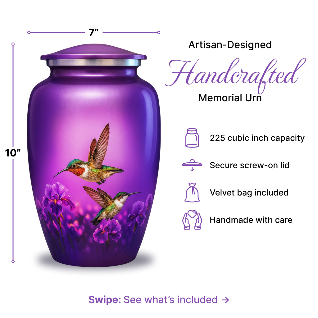 Purple Hummingbird Image Cremation Urn