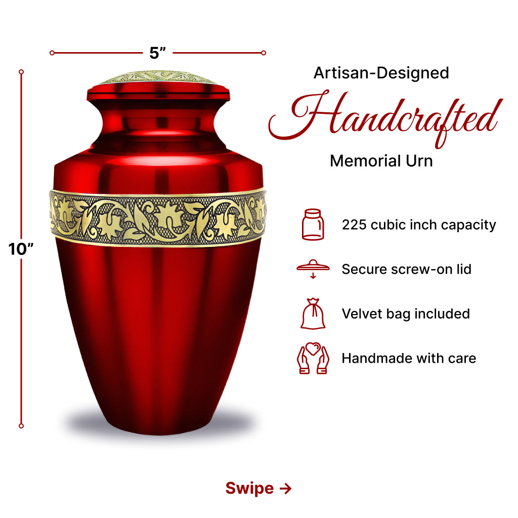 Red & Gold Engraved Grecian Cremation Urn