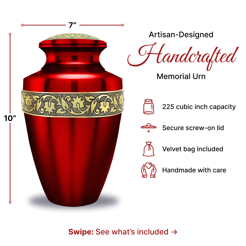 Red & Gold Engraved Grecian Cremation Urn