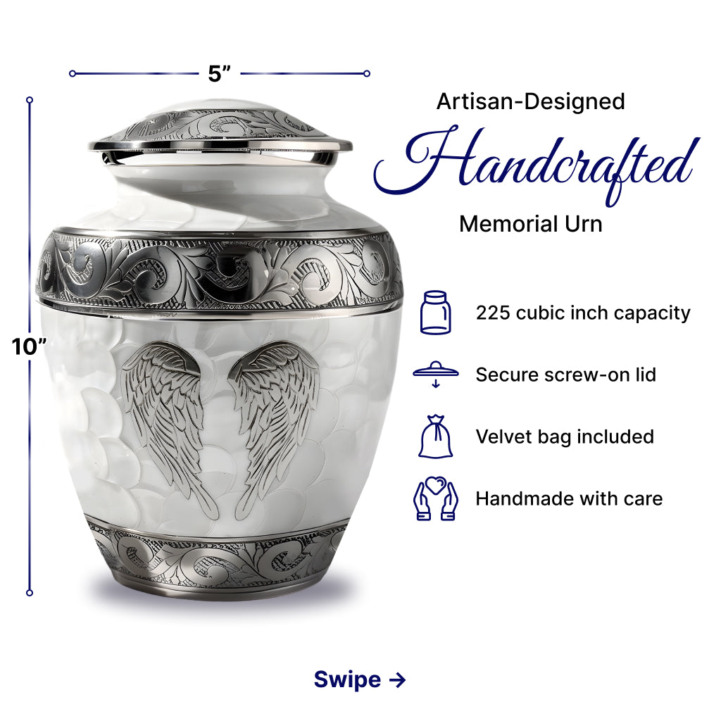 White Patch & Silver Hand-Engraved Cremation Urn