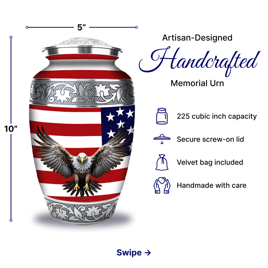 American Flag & Silver Engraved Cremation Urn