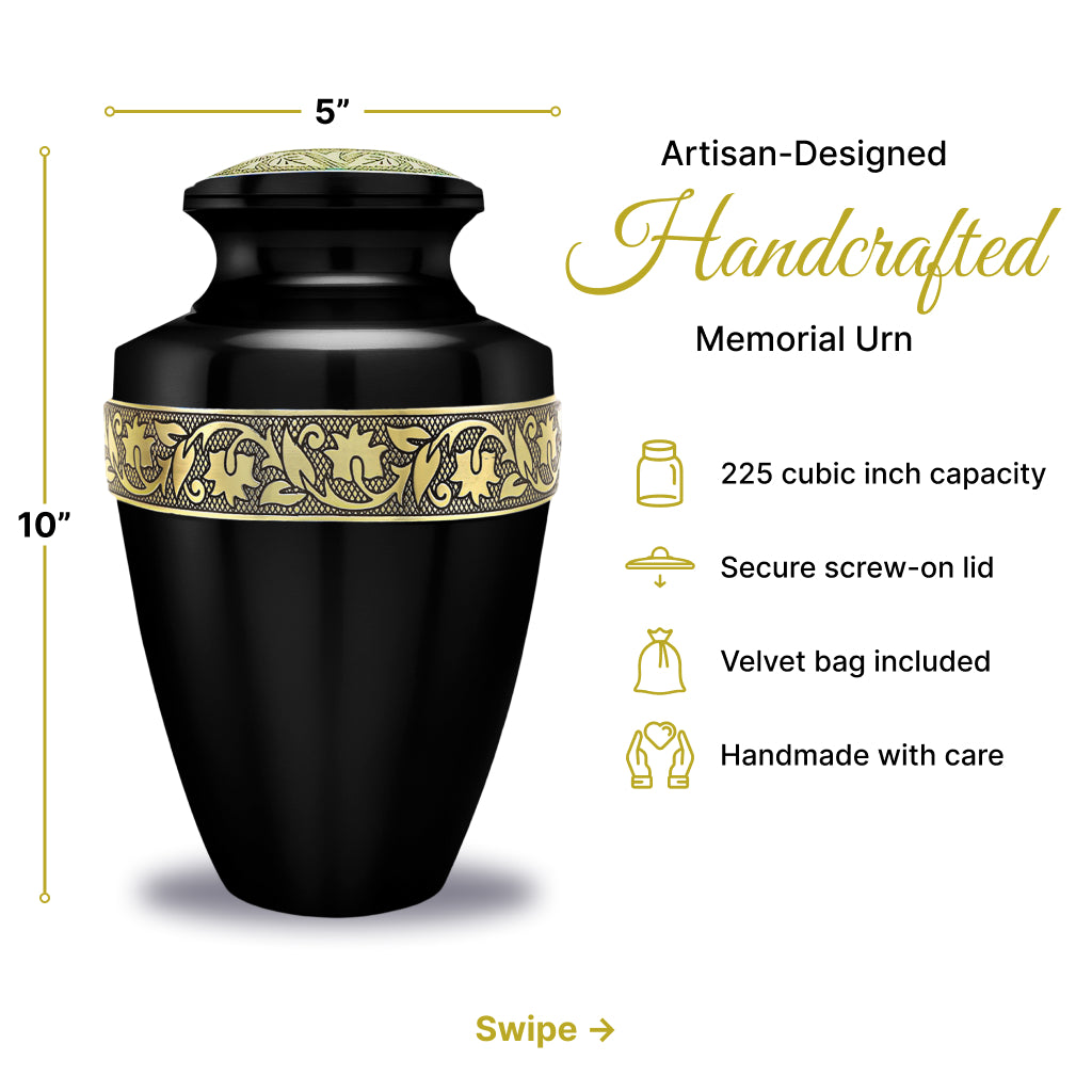 Black & Gold Engraved Grecian Cremation Urn