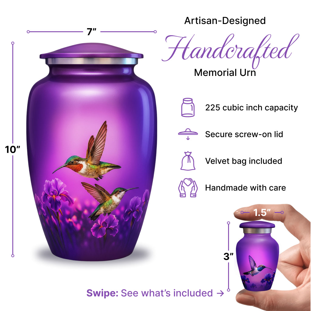 Purple Hummingbird Image Cremation Urn