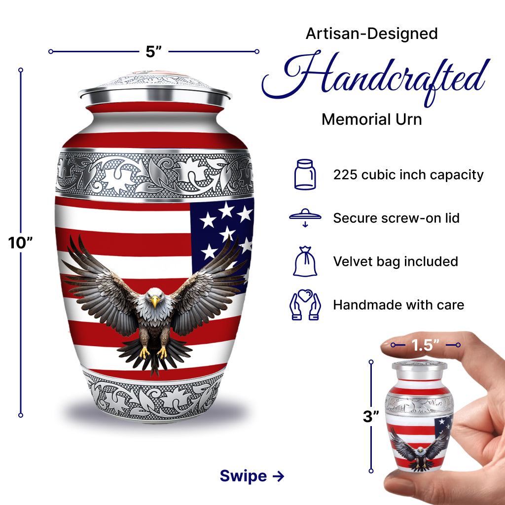 American Flag & Silver Engraved Cremation Urn