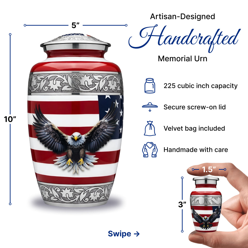 American Flag & Silver Engraved Cremation Urn