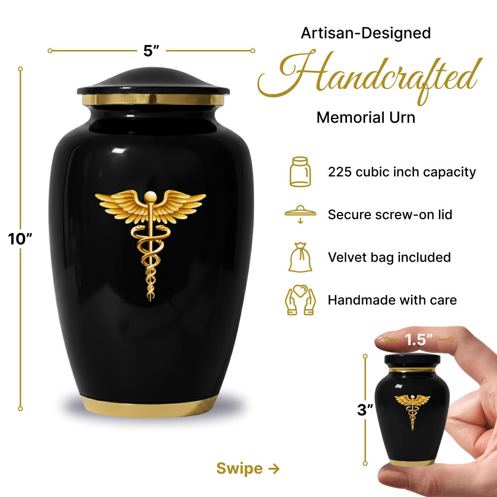 Medical Professional Memorial Urn (Caduceus Design)