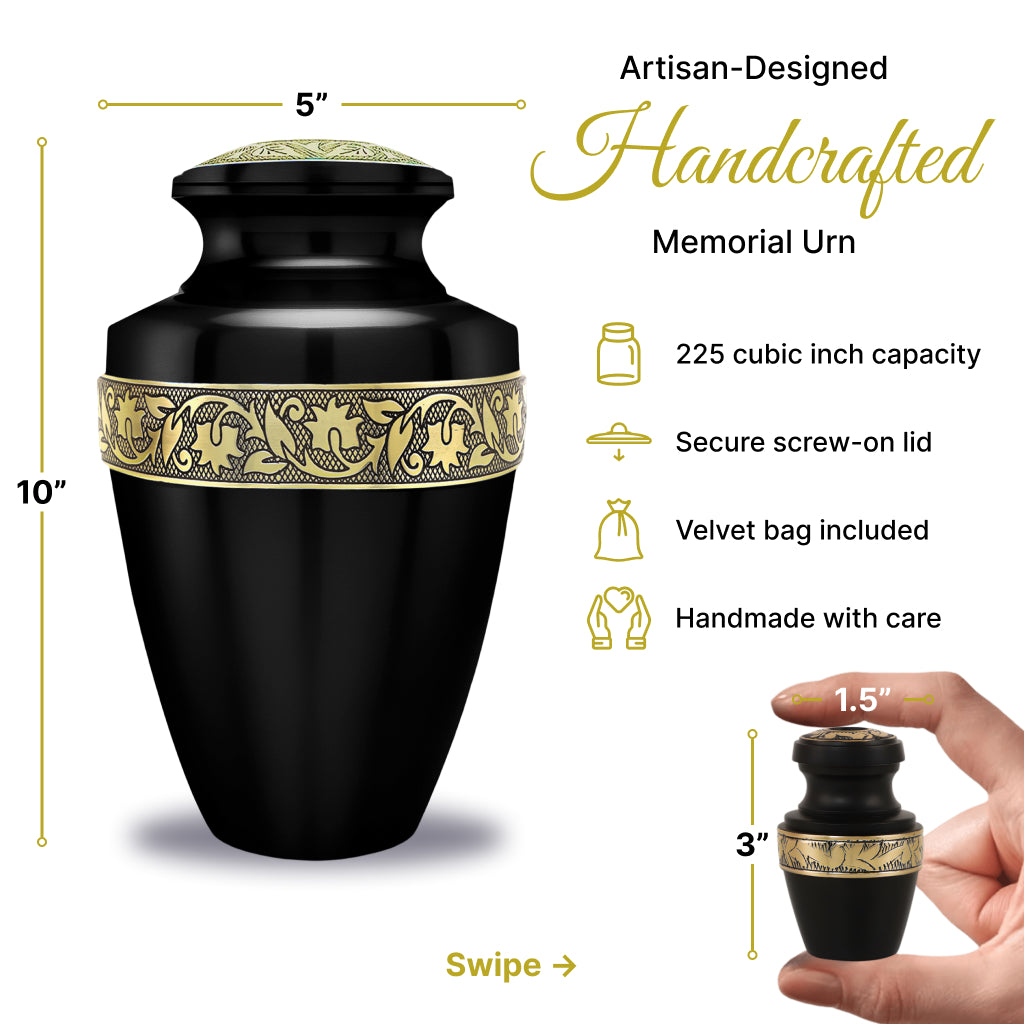 Black & Gold Engraved Grecian Cremation Urn