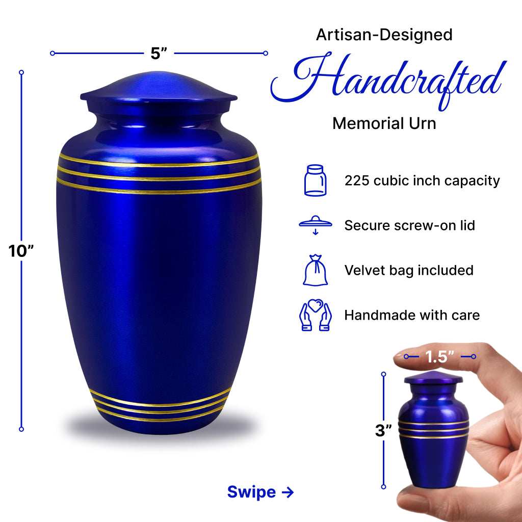Royal Blue & Gold Accents Pewter Cremation Urn