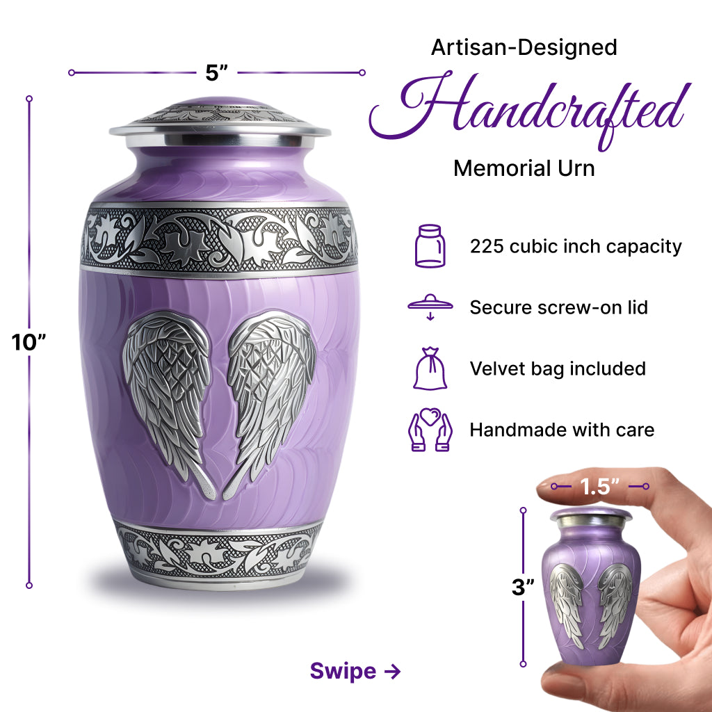Purple Patch & Silver Engraved Cremation Urn