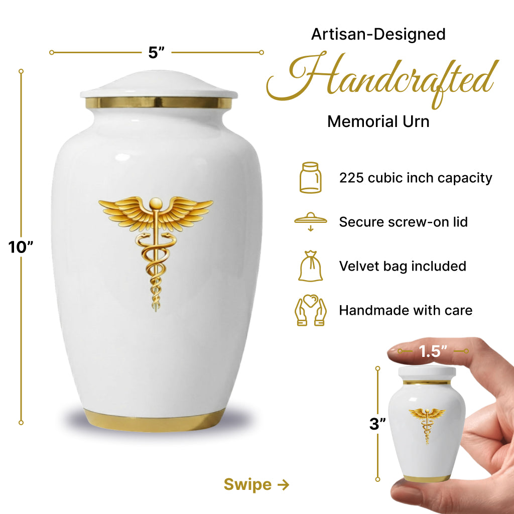 Medical Professional Memorial Urn (Caduceus Design)