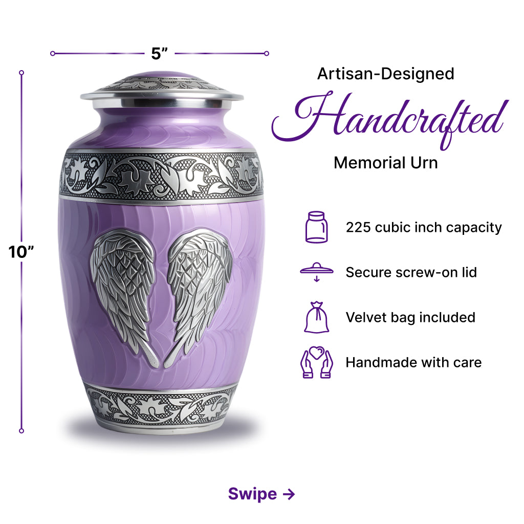 Purple Patch & Silver Engraved Cremation Urn