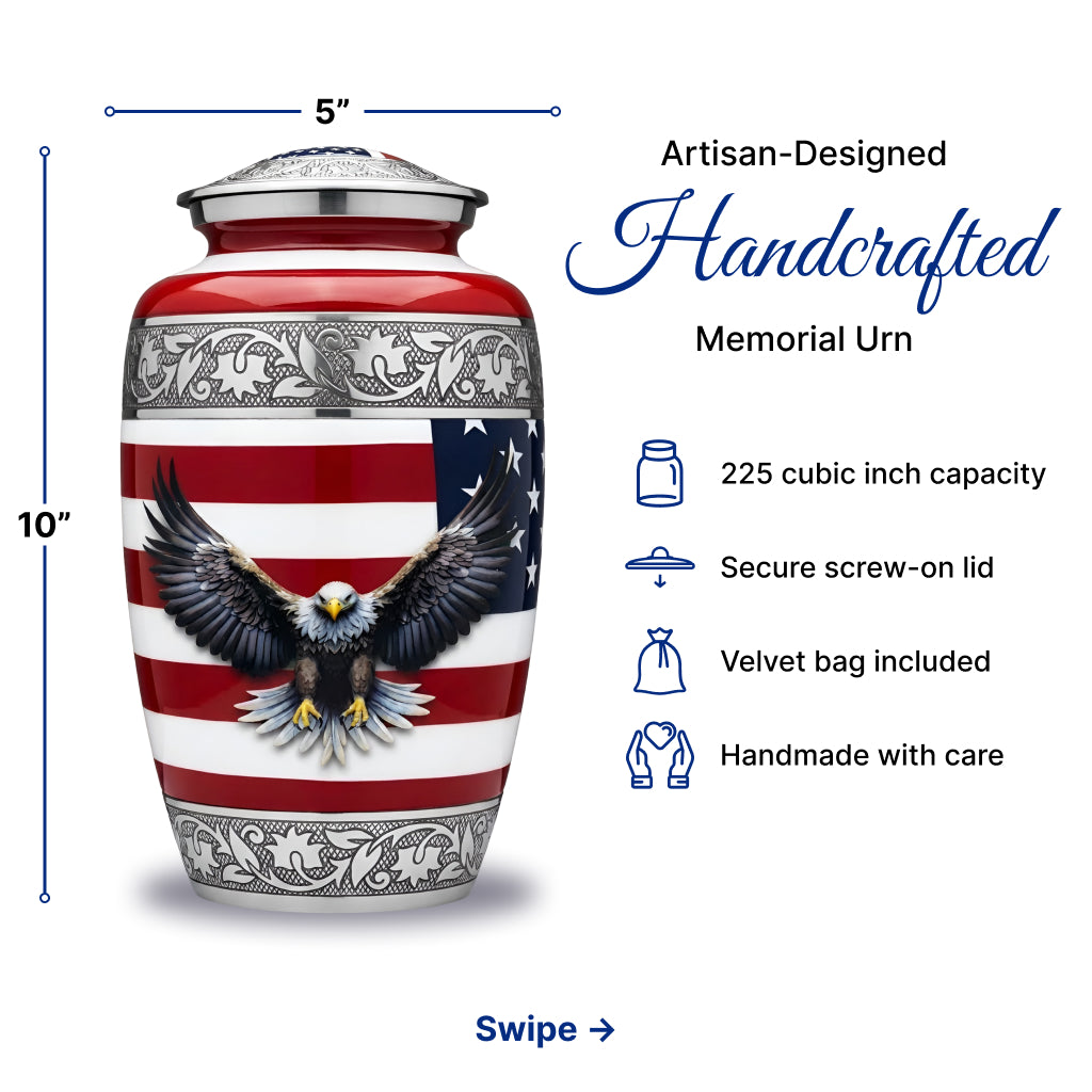 American Flag & Silver Engraved Cremation Urn