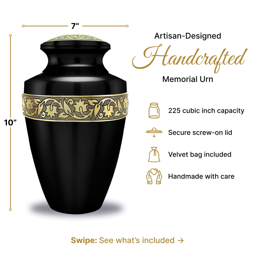 Black & Gold Engraved Grecian Cremation Urn