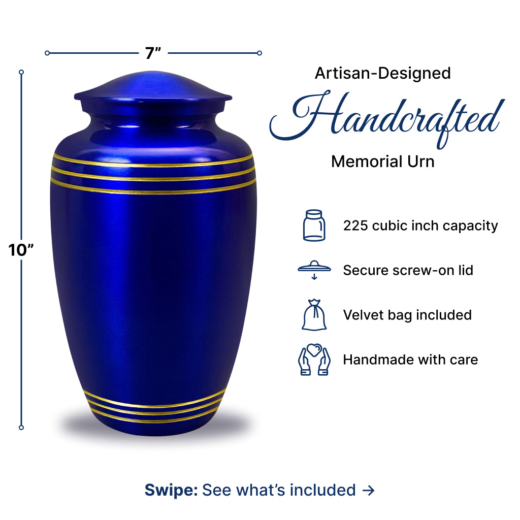 Royal Blue & Gold Accents Pewter Cremation Urn