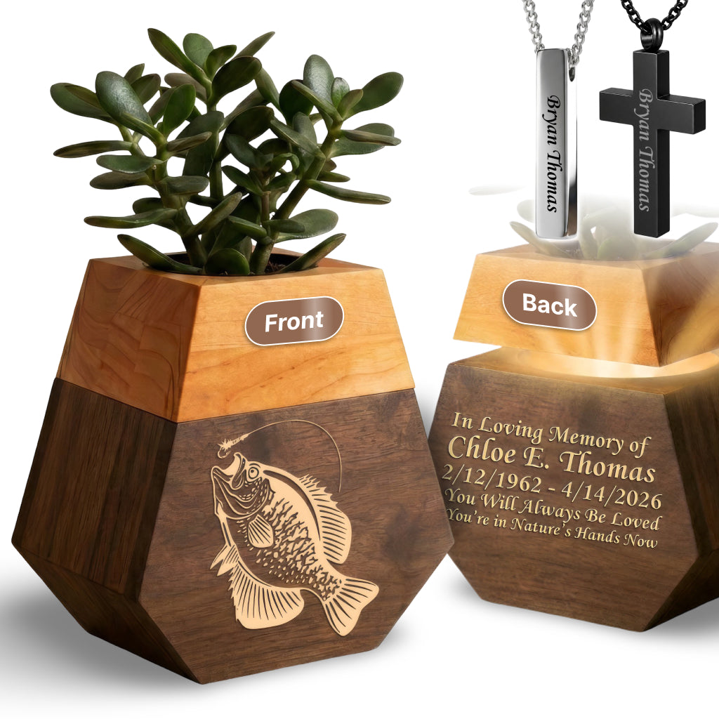 Wooden Plant Cremation Urn with Coastal Nature Design for Ocean Lovers