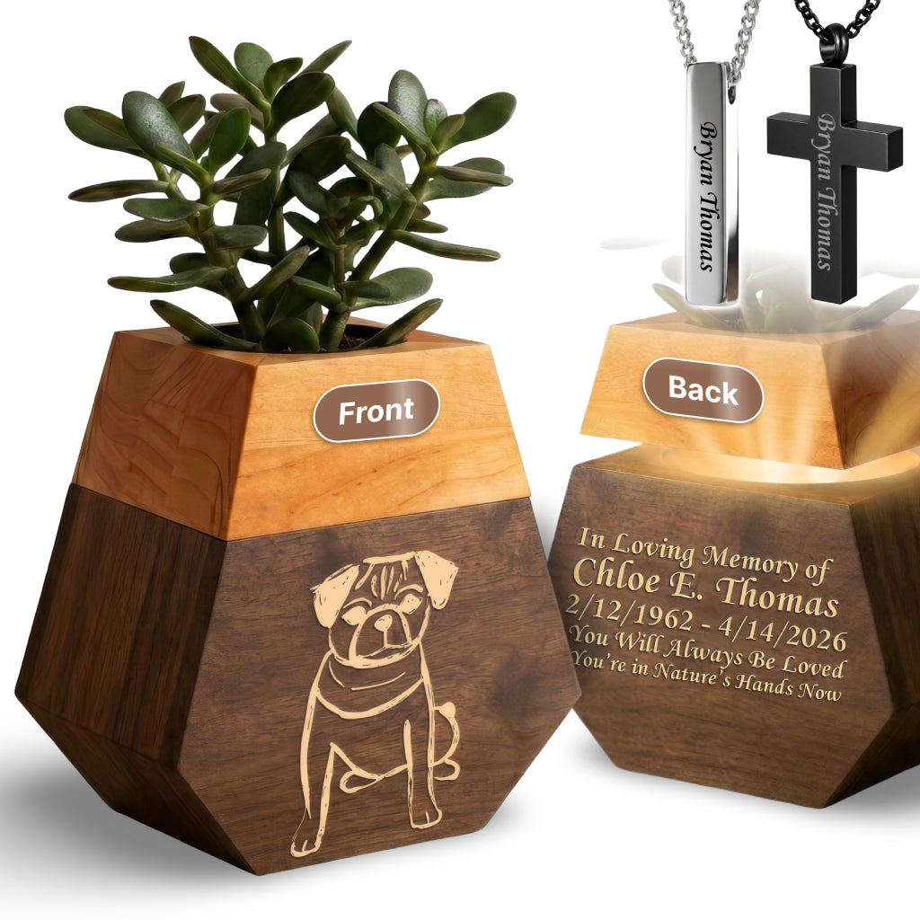 Wooden Plant Cremation Urn with Beloved Dog Design for Pet Lovers
