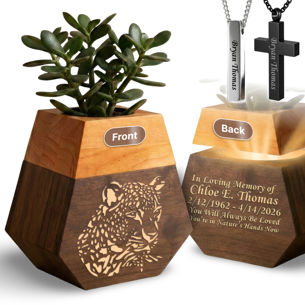 Wooden Plant Cremation Urn with Spirit of Nature Design for Nature Lovers
