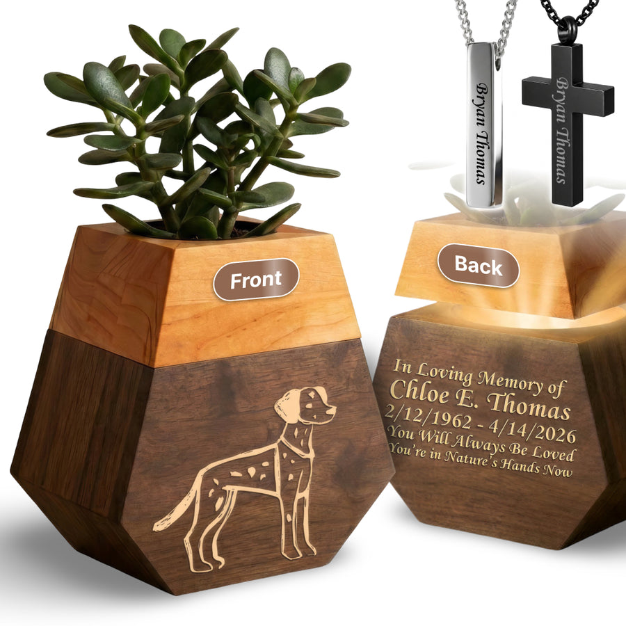 Wooden Plant Cremation Urn with Beloved Dog Design for Pet Lovers