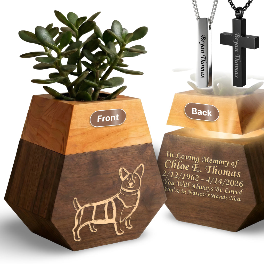 Wooden Plant Cremation Urn with Beloved Dog Design for Pet Lovers