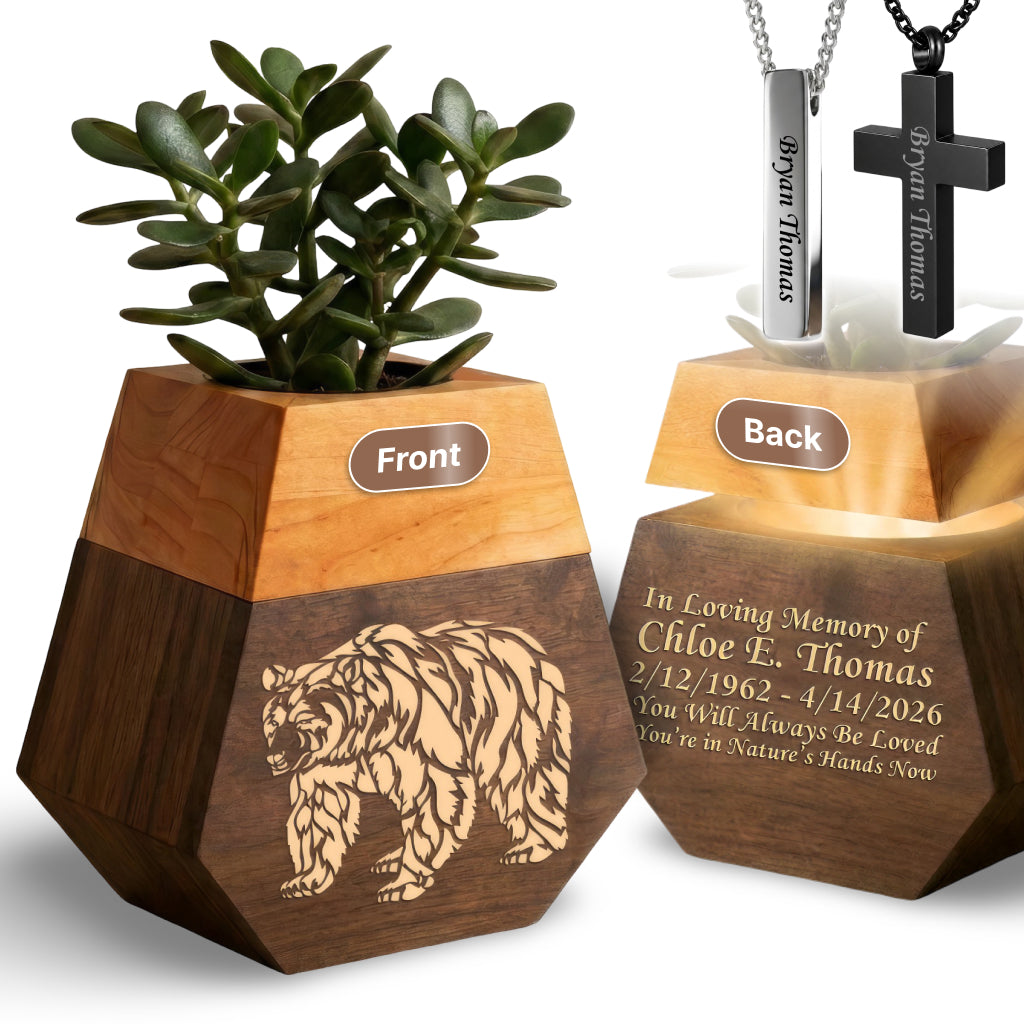 Wooden Plant Cremation Urn with Spirit of Nature Design for Nature Lovers