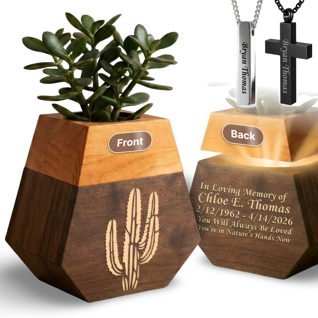 Wooden Plant Cremation Urn with Spirit of Nature Design for Nature Lovers