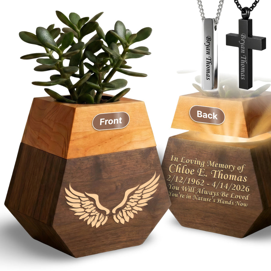 Wooden Plant Cremation Urn with Spirit of Nature Design for Nature Lovers