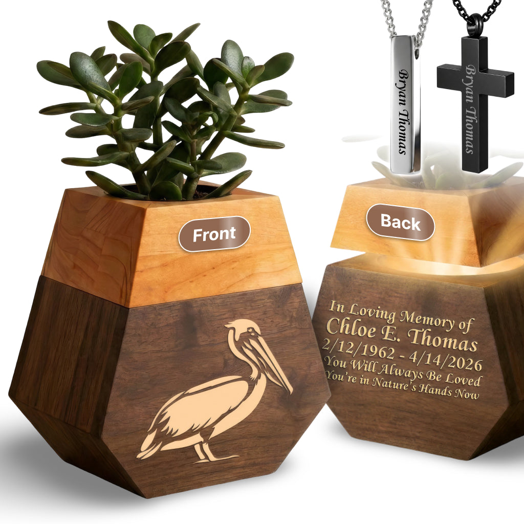Wooden Plant Cremation Urn with Coastal Nature Design for Ocean Lovers