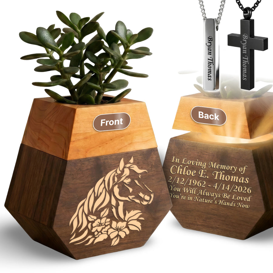 Wooden Plant Cremation Urn with Spirit of Nature Design for Nature Lovers