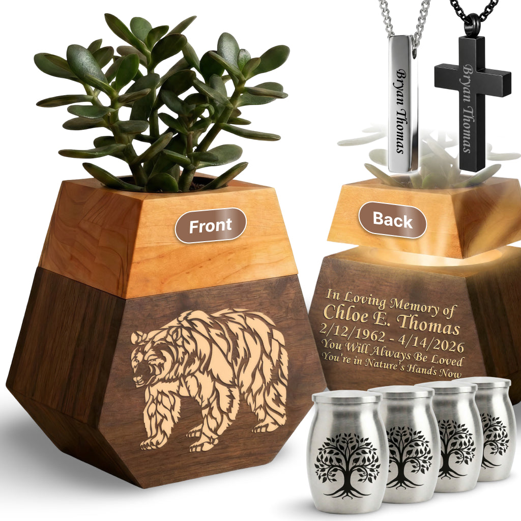 Wooden Plant Cremation Urn with Spirit of Nature Design for Nature Lovers