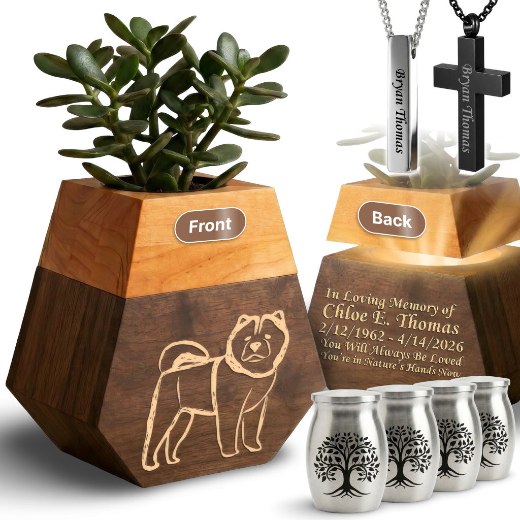 Wooden Plant Cremation Urn with Beloved Dog Design for Pet Lovers