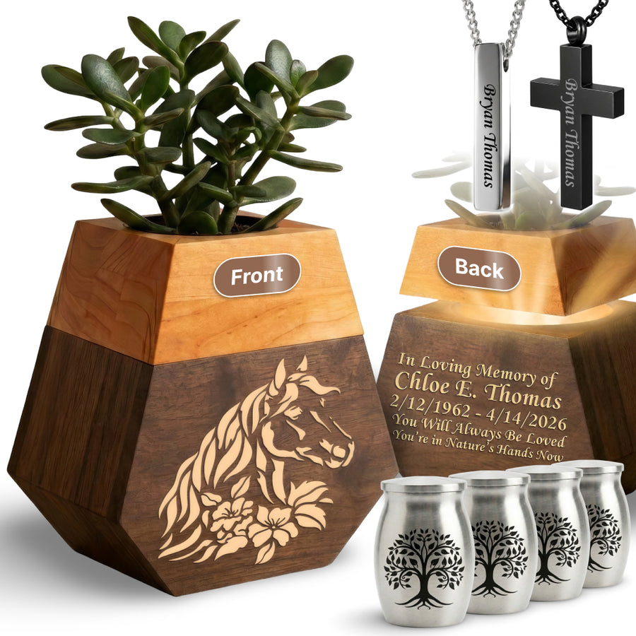 Wooden Plant Cremation Urn with Spirit of Nature Design for Nature Lovers