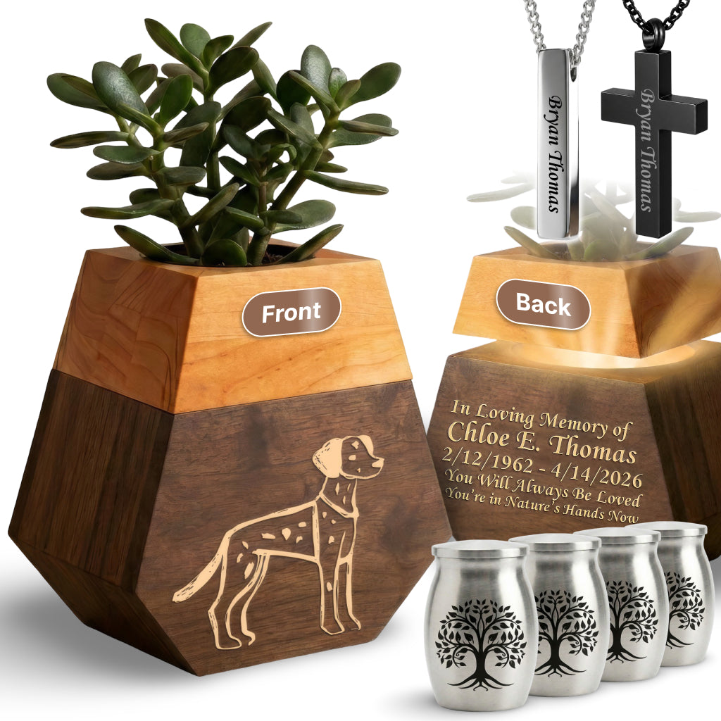 Wooden Plant Cremation Urn with Beloved Dog Design for Pet Lovers