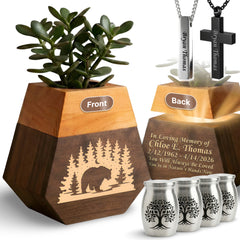 Large Urn & 4 Small Keepsake Urns & 2 Memorial Necklaces