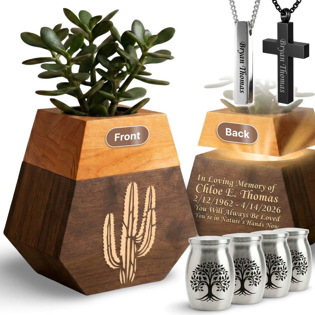 Wooden Plant Cremation Urn with Spirit of Nature Design for Nature Lovers
