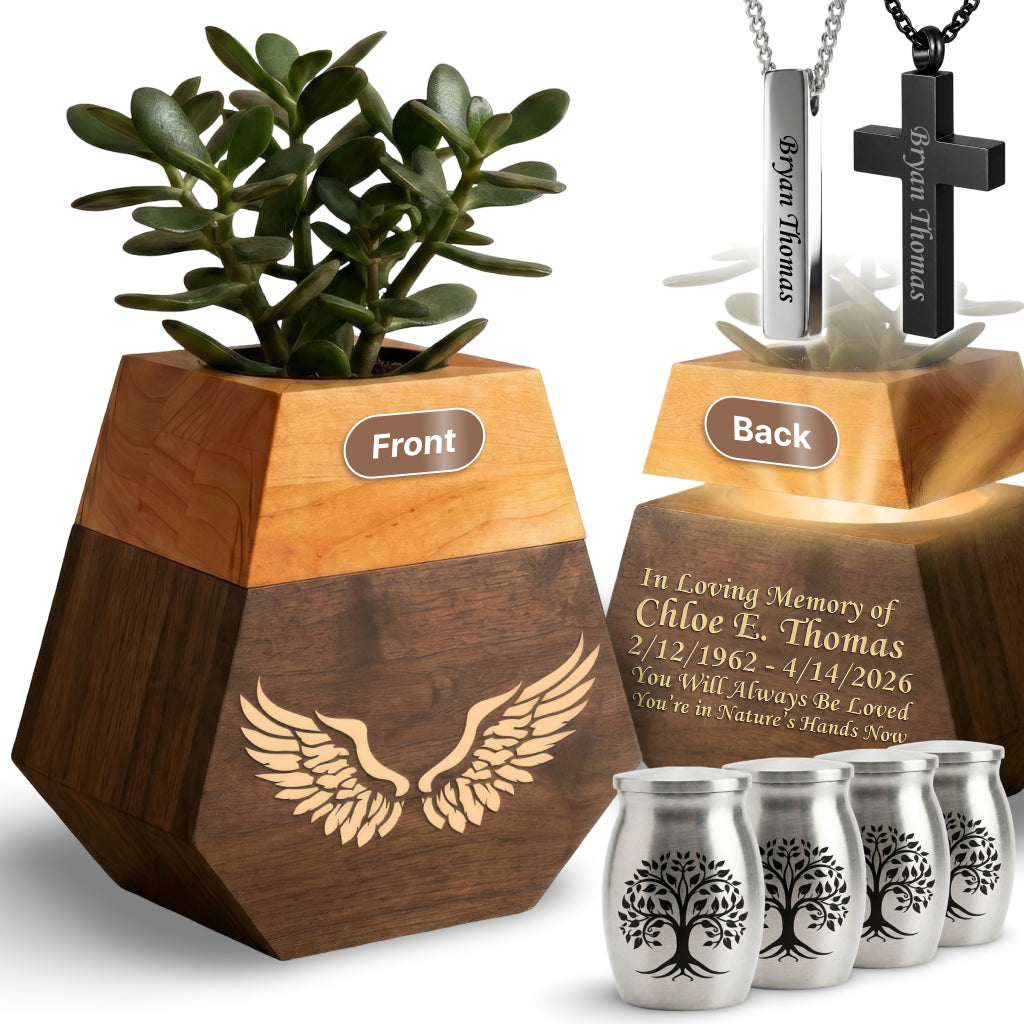 Wooden Plant Cremation Urn with Spirit of Nature Design for Nature Lovers