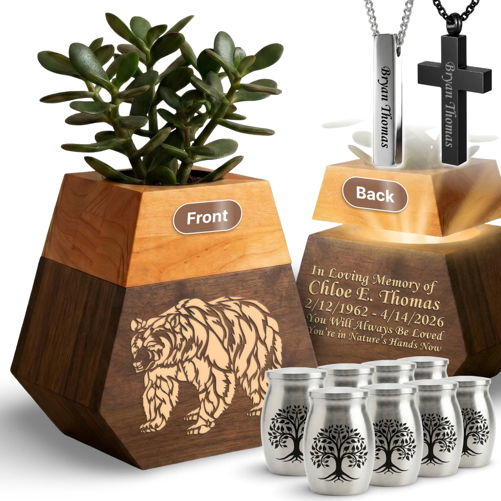 Wooden Plant Cremation Urn with Spirit of Nature Design for Nature Lovers