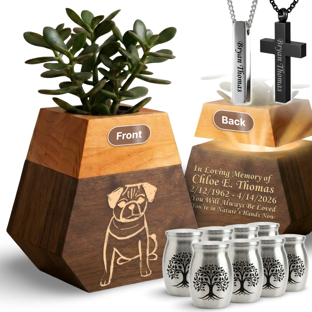 Wooden Plant Cremation Urn with Beloved Dog Design for Pet Lovers