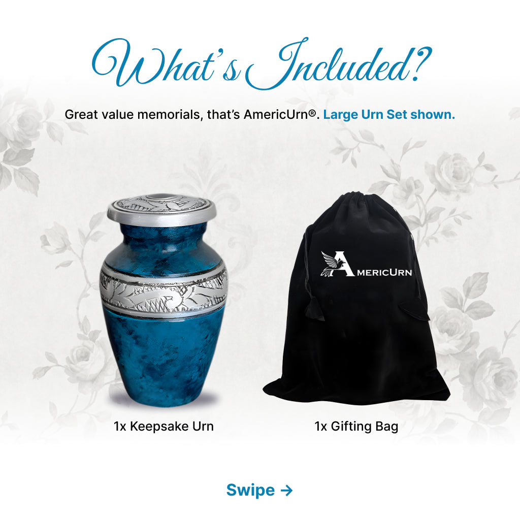 Blue Teal Marble & Silver Hand-Engraved Cremation Urn
