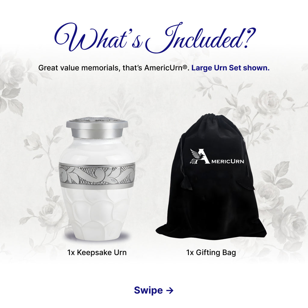 White Patch & Silver Hand-Engraved Cremation Urn
