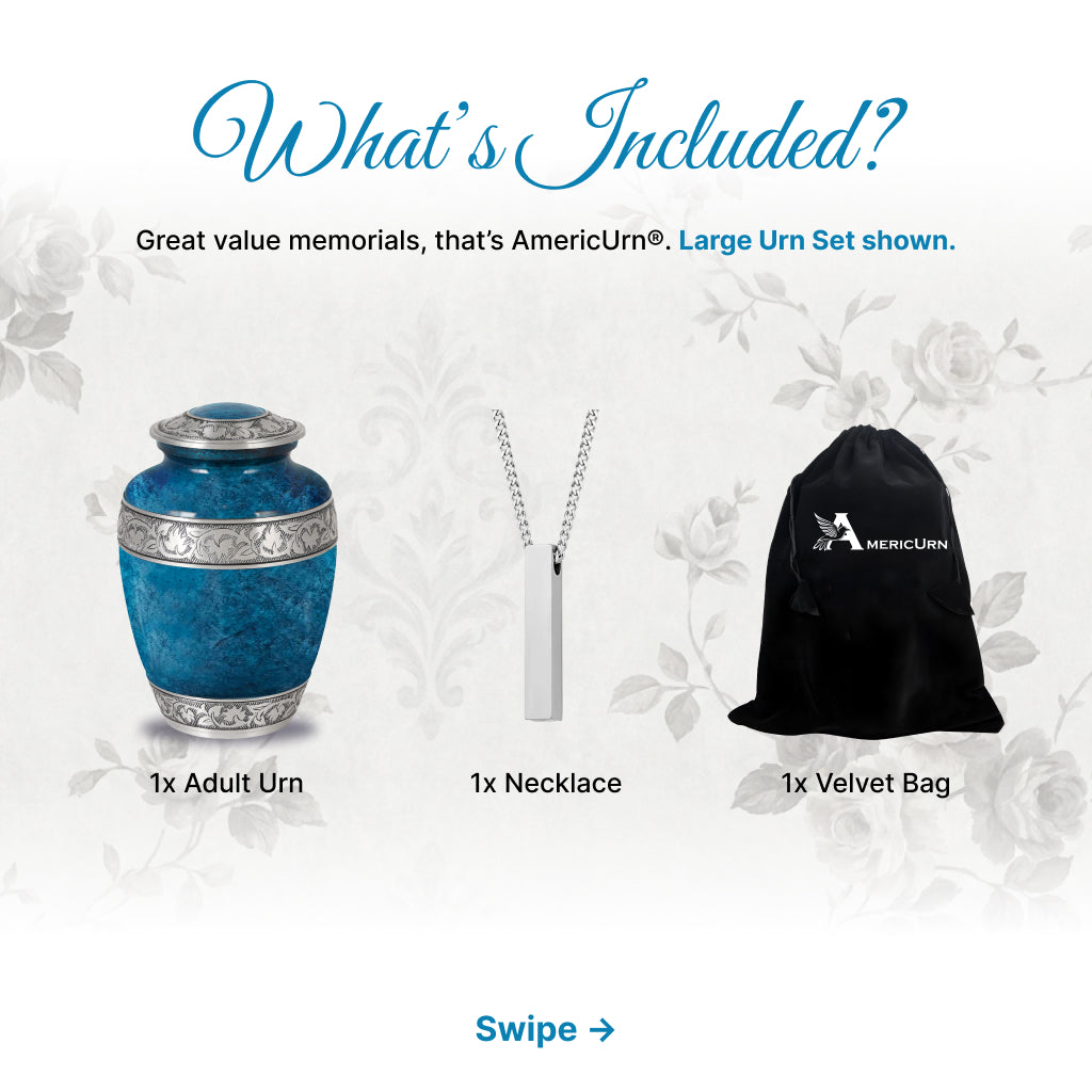 Blue Teal Marble & Silver Hand-Engraved Cremation Urn